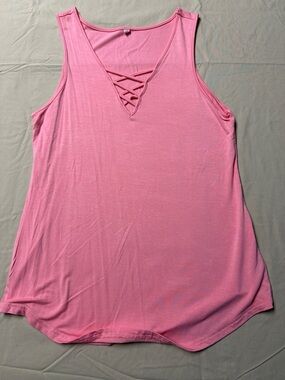 Pink Sleeveless Crisscross V-Neck Tank Top
